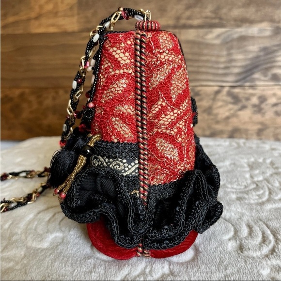 Mary Frances Red Black Beaded Embellished Hardshell Purse Artsy Southwestern - Picture 7 of 16